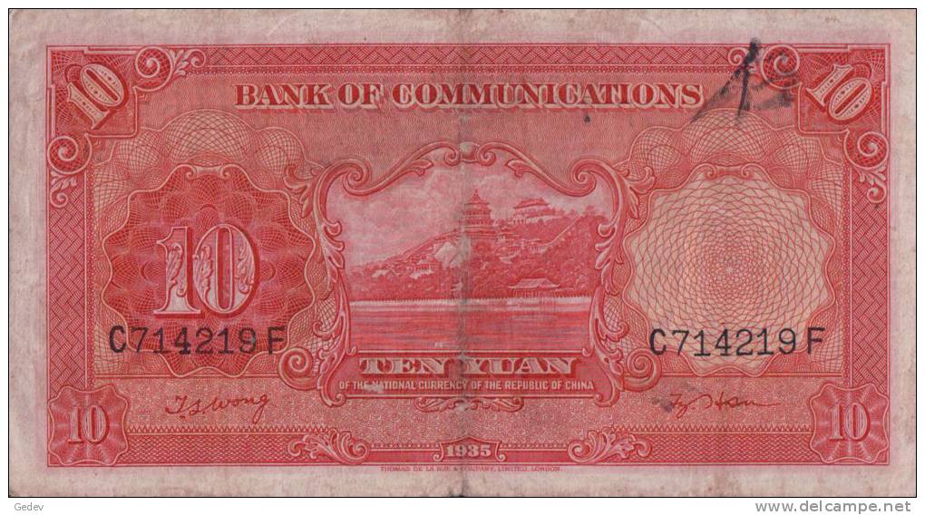 Billet Chine 10 Yuan 1935 - Chine