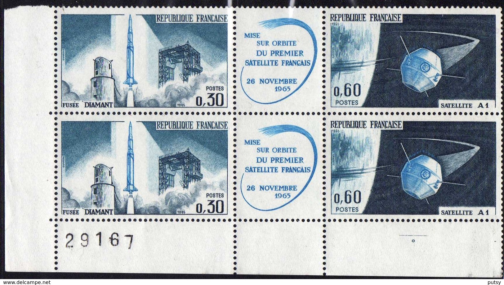 N° 1464-1465, "Lancement Du 1er Satellite à Hammaguir", Bloc De Quatre. - 1960-1969