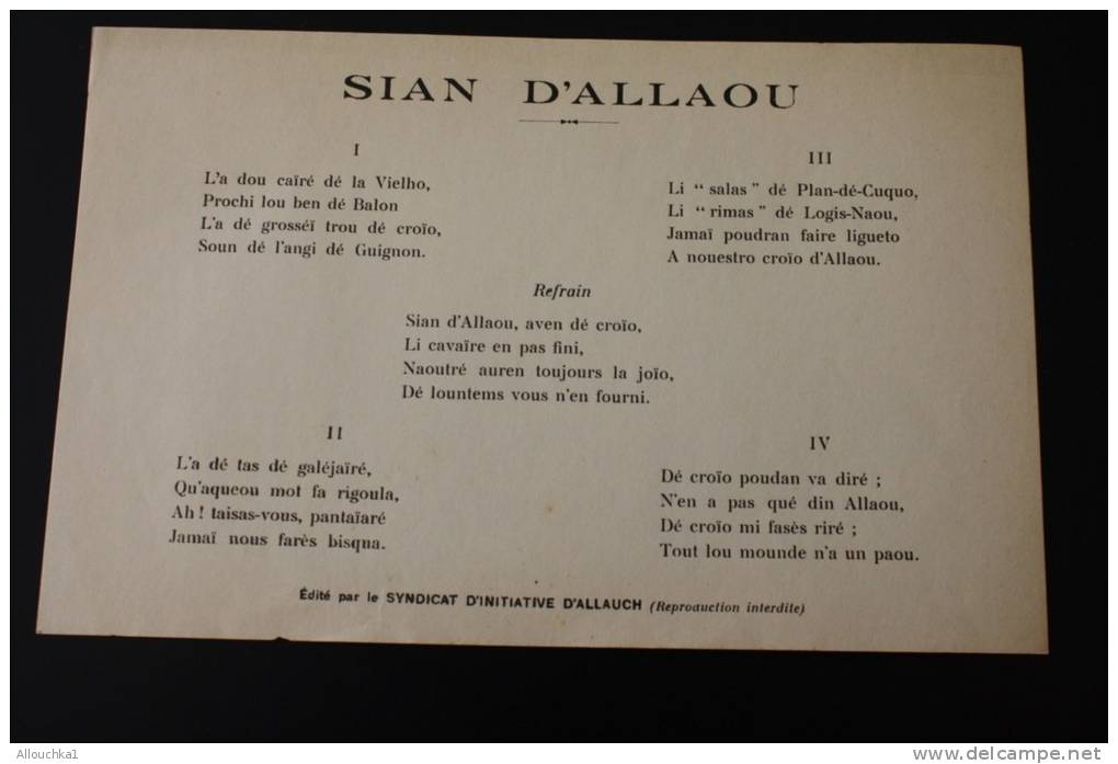 1943&mdash;&gt; SIAN D'ALLAOU Chanson En Provençale ALLAUCH En Provence Bouches-du-Rhône  Syndicat D'initiative - Publicités