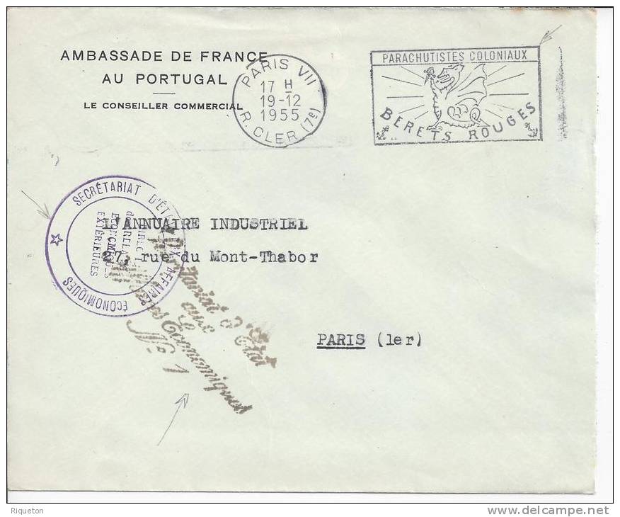 PORTUGAL - 1955 -  LETTRE DE L'AMBASSADE DE FRANCE AU PORTUGAL A DESTINATION DE PARIS - - Marcophilie