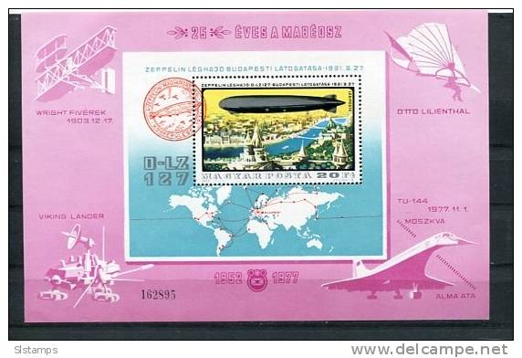 Hungary 1977 Mi Block 127A MNH Special    LZ-127 Zeppelin - Zeppelins