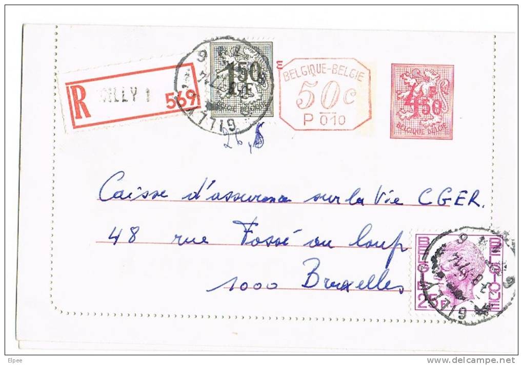 Carte-lettre 42 F M1 P010M Oblitérée Gilly, Recommandée - Postbladen