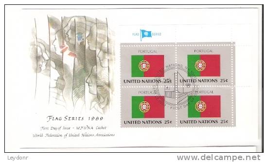 FDC Portugal - United Nations Flag - WFUNA Cachet - Block Of 4 Stamps - Covers