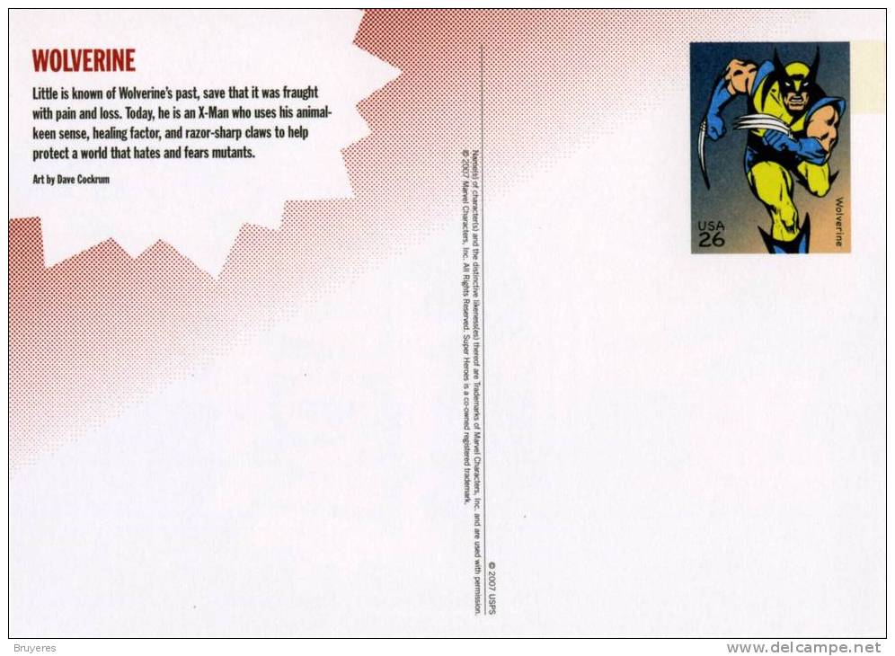 Entier Postal Des USA Sur Carte Postale Avec Timbre Et Illustration "Wolverine" - 2001-10