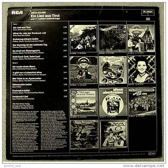 LP Mit Autogramm ,  Uschi Bauer - Ein Lied Aus Tirol -  Jodelerfolge - Von RCA PL 29424  - Von 1978 - Other - German Music