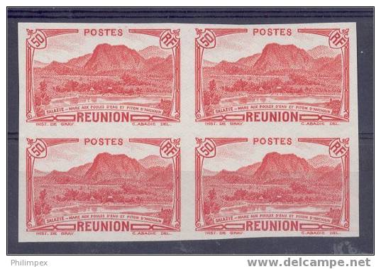 FRENCH COLONIES - REUNION 50 CENTIMES 1933-38 IMPERFORATED BLOCK OF 4 PERFECTLY NH - Neufs