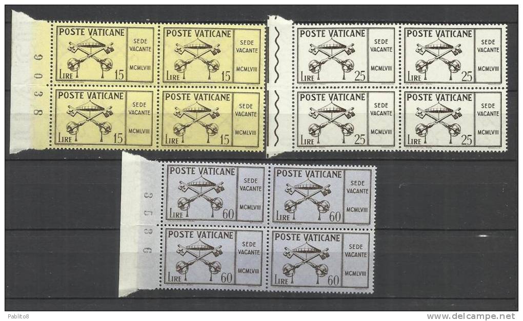 VATICANO VATIKAN VATICAN 1958 SEDE VACANTE BLOCK QUARTINA MNH - Unused Stamps