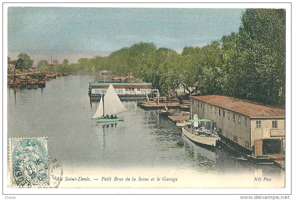 Cpa: 93 ILE SAINT DENIS Petit Bras De La Seine Et Le Garage (colorisé) 1905 - L'Ile Saint Denis