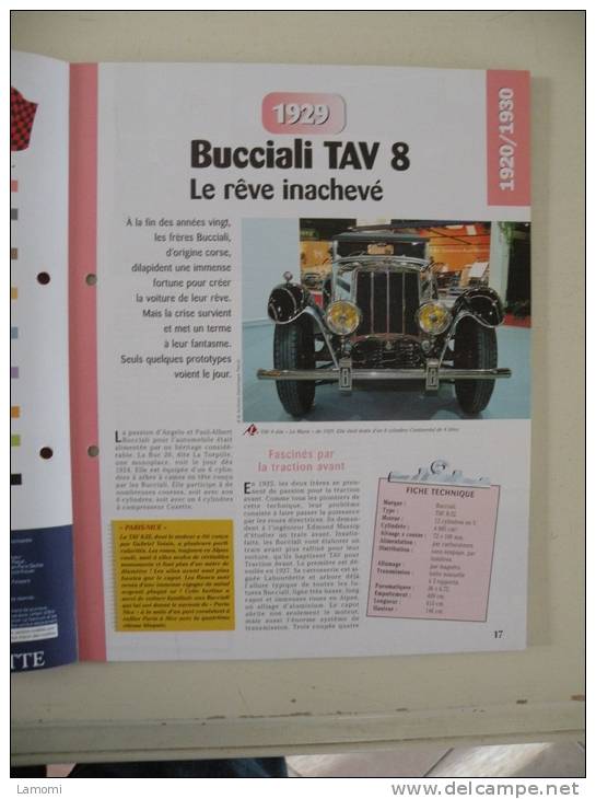 Fiche Technique Voiture - Bucciali TAV 8 - 1929 - (N°15) Technical Car - Cars