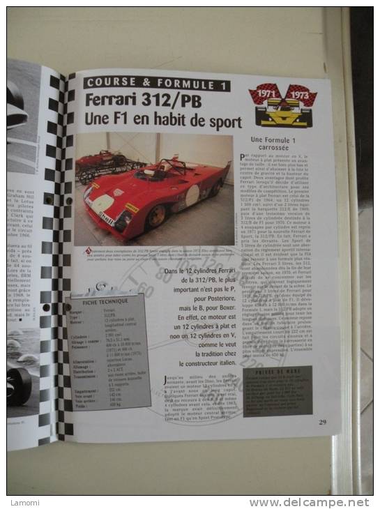 Fiche Technique Voiture - Ferrari 312 / PB Une F1 - 1971 - (N°14) Technical Car - Cars