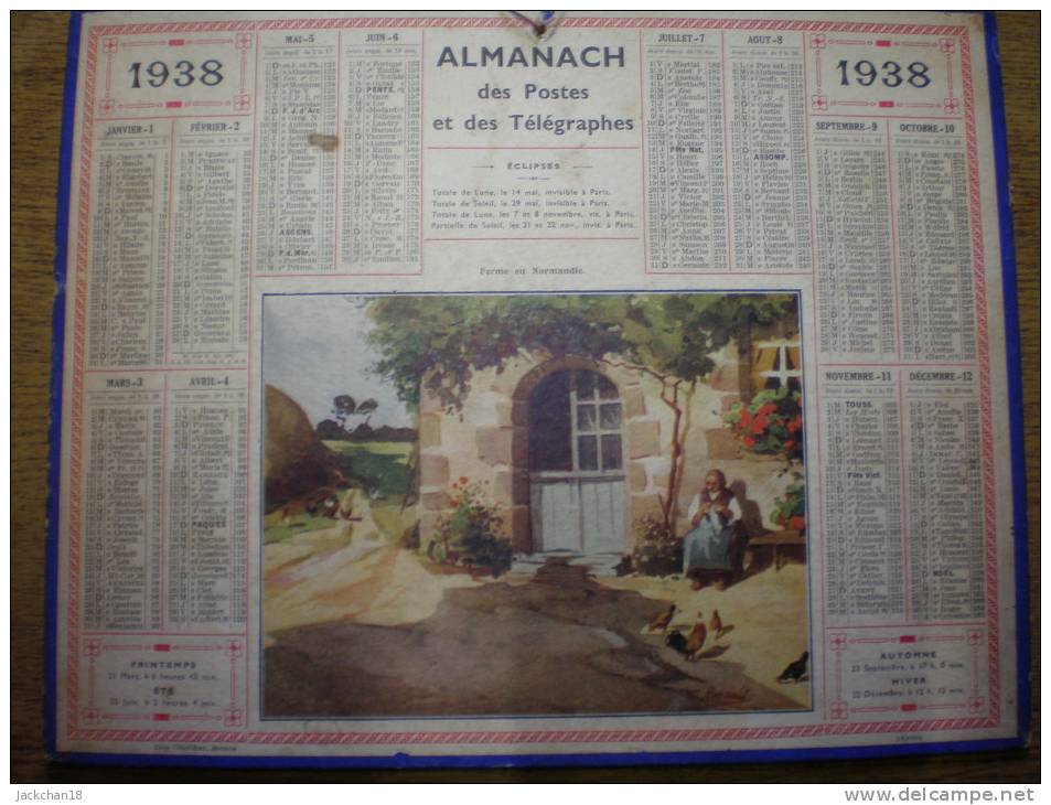 - ALMANACH Des POSTES Et Des TELEGRAPHES - Ferme En Normandie -1938 - Grand Format : 1921-40