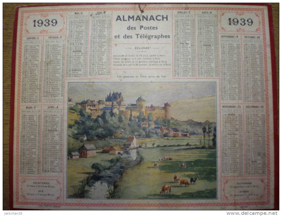 - ALMANACH Des POSTES Et Des TELEGRAPHES - Vue Générale De Vitré,prise Du Val -1939 - Grand Format : 1921-40