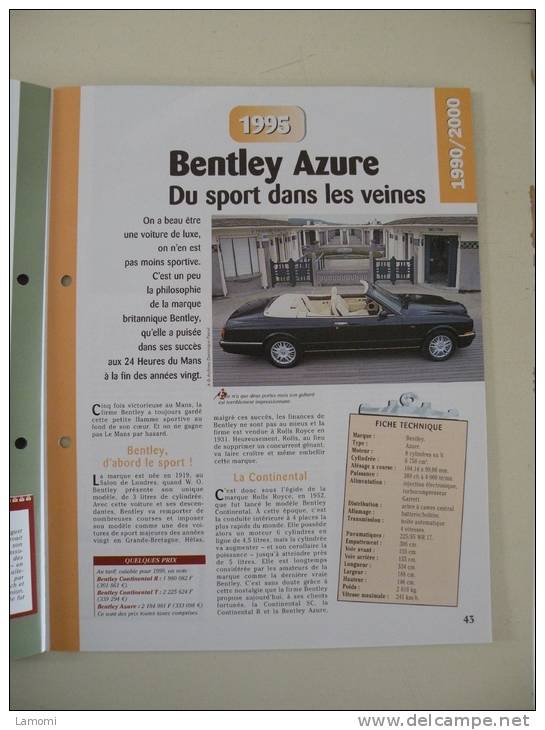 Fiche Technique Voiture - Bentley Azure - 1995 - (N°13) Technical Car - Cars