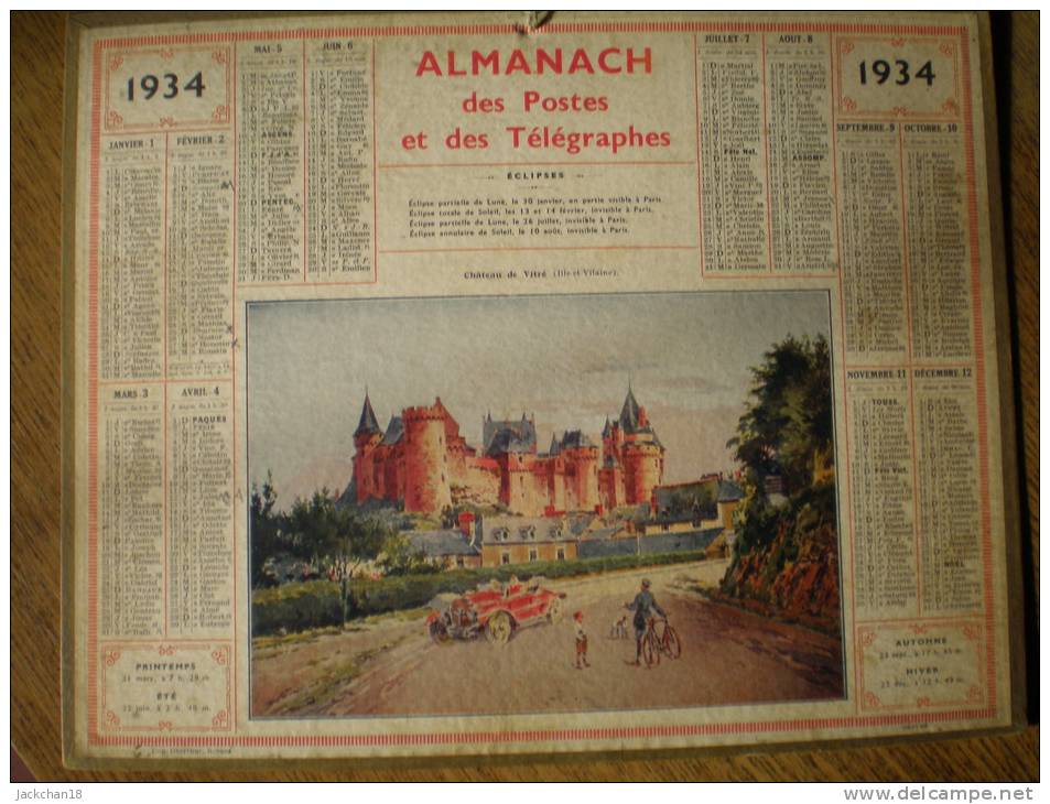 - ALMANACH Des POSTES Et Des TELEGRAPHES - Château De Vitré (Ille-et-Vilaine) -1934- - Big : 1921-40