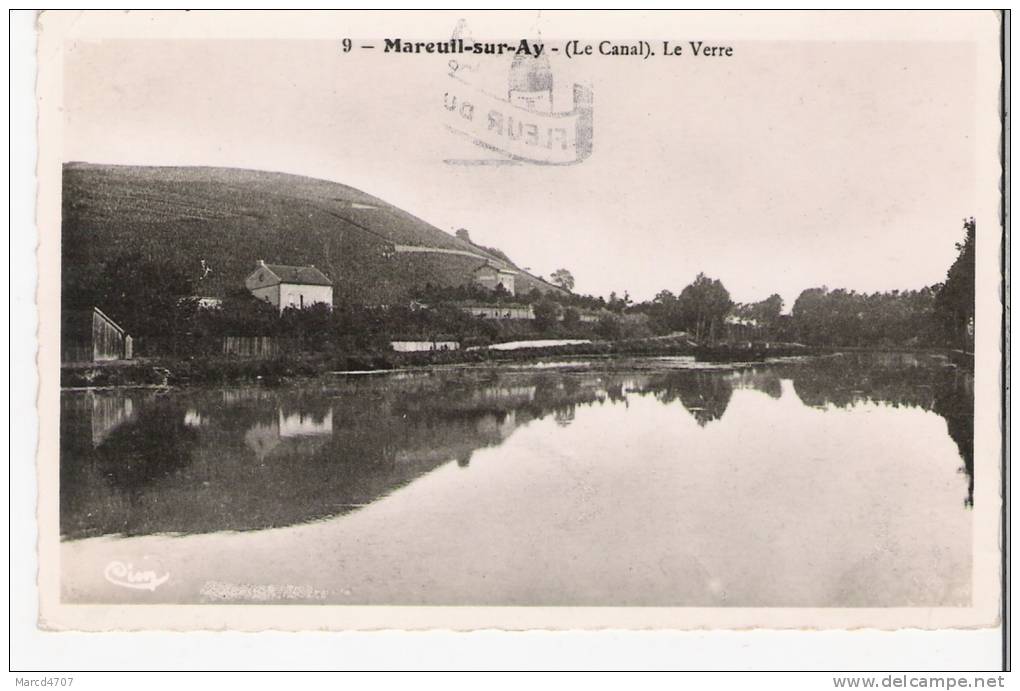 MAREUIL Sur AY 51 Marne Le Canal 5-10-1953 Forme De Flute Carte Dentelée Véritable Photo - Mareuil-sur-Ay