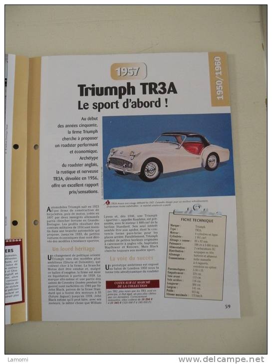 Fiche Technique Voiture - Trimph TR3A - 1957 - (N°13) Technical Car - Cars