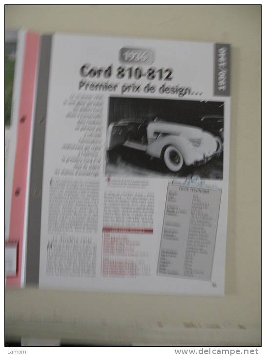 Fiche Technique Voiture - Cord 810-812 - 1936 - (N°13) Technical Car - Automobili