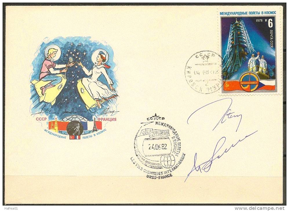 Space. USSR 1982. Soyuz T-6- Salyut-7 Crew Jean Loup Chretian, France/Vladimir Dzhanibekov.Signed Cover. - Russie & URSS