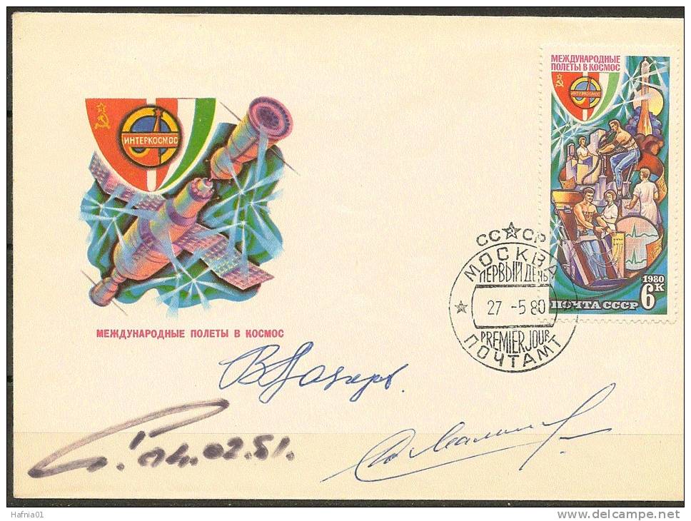 Space. USSR 1980. 3 Cosmonauts Signing On INTERCOSMOS  FDC .Cancel 27.05.80 Moscow. - Russie & URSS