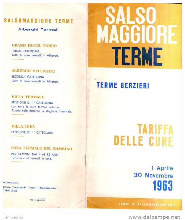 SALSOMAGGIORE TERME , Tariffe Delle Cure  1963 - Turismo, Viaggi