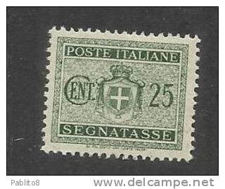 ITALIA REGNO 1945 LUOGOTENENZA SEGNATASSE FILIGRANA RUOTA CENT. 25 MNH - Strafport
