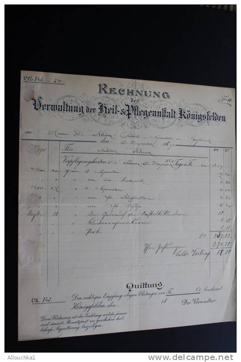 Lot De  37 Factures Rechnung ,Quittung Quittances (1884 &amp; +)AARGAU Vermatung Der Heil &amp; Pfegeanstalt Konnigsfeld - Schweiz