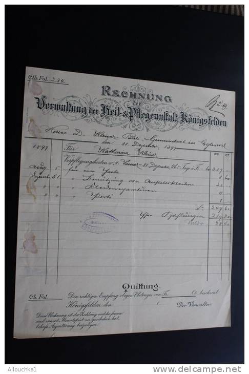 Lot De  37 Factures Rechnung ,Quittung Quittances (1884 &amp; +)AARGAU Vermatung Der Heil &amp; Pfegeanstalt Konnigsfeld - Suisse