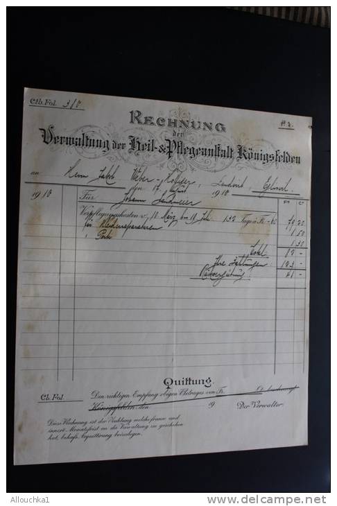 Lot de  37 Factures Rechnung ,Quittung Quittances (1884 &amp; +)AARGAU Vermatung der Heil &amp; Pfegeanstalt Konnigsfeld