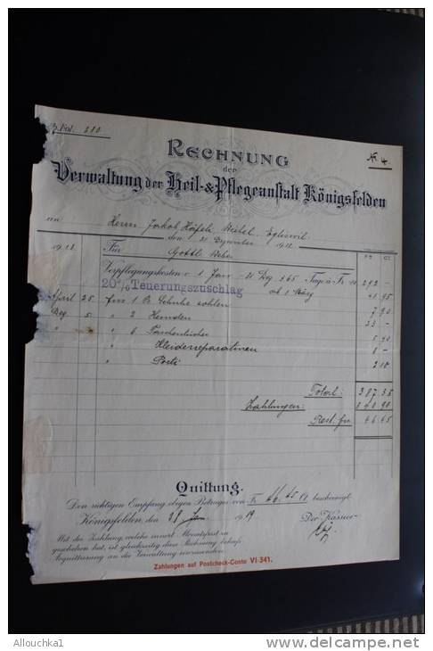 Lot de  37 Factures Rechnung ,Quittung Quittances (1884 &amp; +)AARGAU Vermatung der Heil &amp; Pfegeanstalt Konnigsfeld