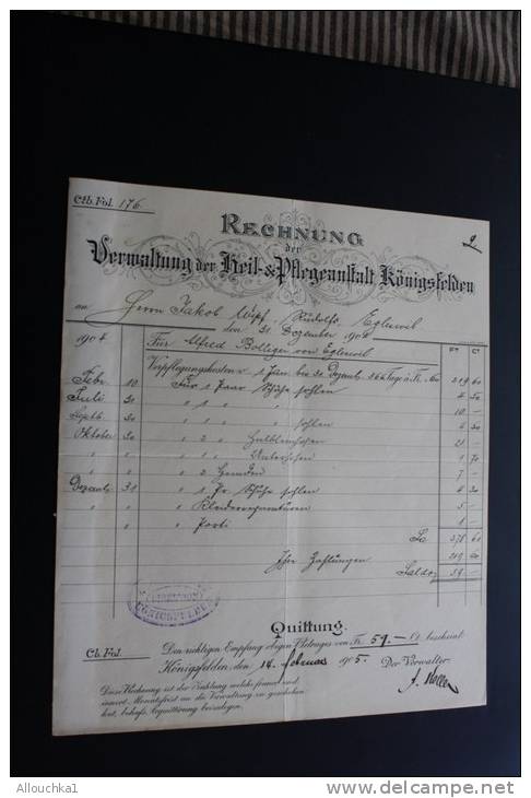 Lot de  37 Factures Rechnung ,Quittung Quittances (1884 &amp; +)AARGAU Vermatung der Heil &amp; Pfegeanstalt Konnigsfeld