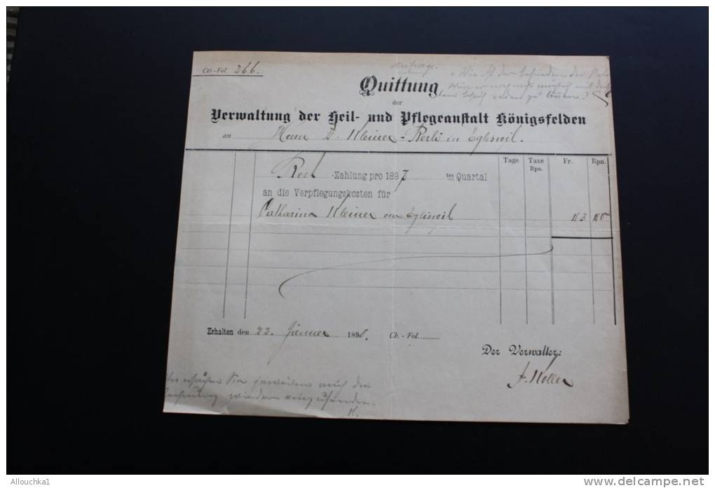 Lot de  37 Factures Rechnung ,Quittung Quittances (1884 &amp; +)AARGAU Vermatung der Heil &amp; Pfegeanstalt Konnigsfeld