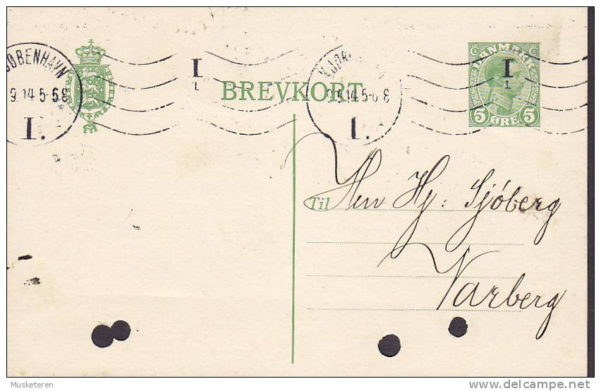 Denmark Postal Stationery Ganzsache Entier 5 Ø König Christian X. Brevkort KØBENHAVN I. 1914 VARBERG Sweden (2 Scans) - Postal Stationery