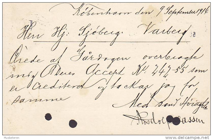 Denmark Postal Stationery Ganzsache Entier 5 Ø König Christian X. Brevkort KØBENHAVN I. 1914 VARBERG Sweden (2 Scans) - Postal Stationery