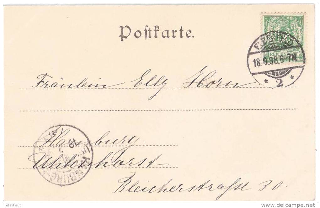 Gruss Aus Elberfeld Parthie An Dem Burgholz II Wuppertal Grünlich 18.9.1898 Perfins Firmenlochung Briefmarken R & M Spie - Wuppertal