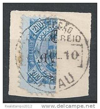 MACAU -1902, Tipos Coroa, D. Carlos I, C/ Sobretaxa, (BIPARTIDO)  6 A. S/ 200 R.  D. 11 3/4 X 12 (o)   MUNDIFIL  Nº 117a - Gebraucht