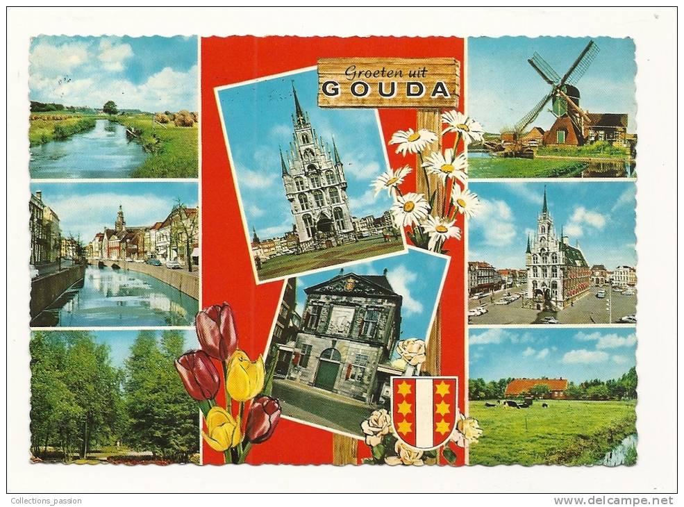 Cp, Pays-Bas, Gouda, Multi-Vues, Voyagée 1968 - Gouda