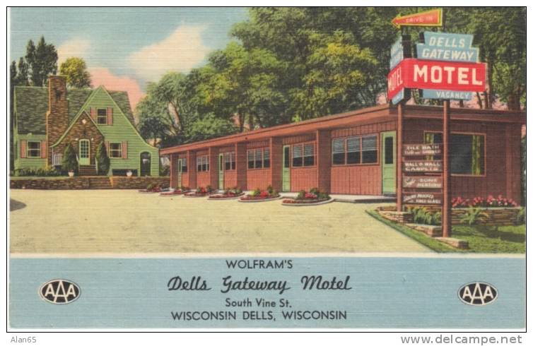 Wisconsin Dells WI Wisconsin, Dells Gateway Motel, Lodging, C1940s/50s Vintage Linen Postcard - Andere & Zonder Classificatie
