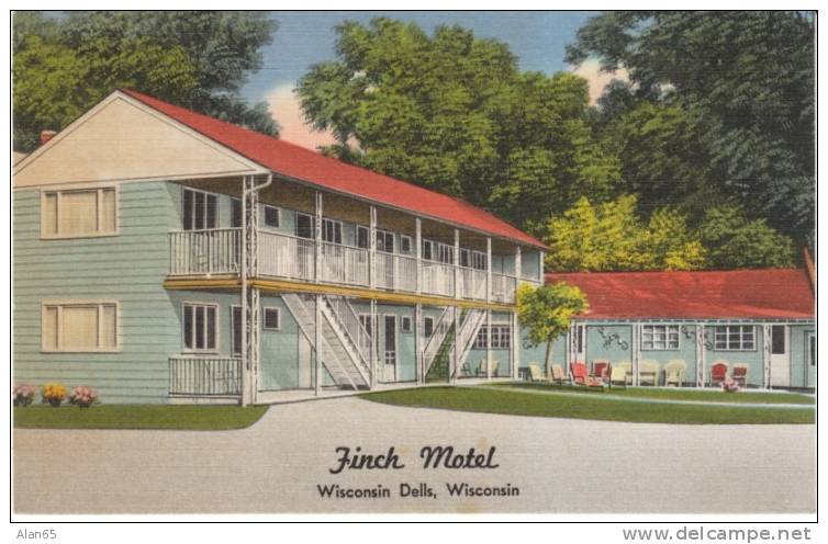 Wisconsin Dells WI Wisconsin, Finch Motel, Lodging, C1940s/50s Vintage Linen Postcard - Altri & Non Classificati