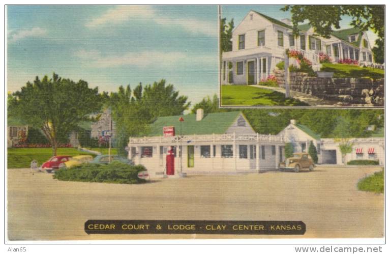 Clay Center KS Kansas, Cedar Court &amp; Lodge, Motel C1940s/50s Vintage Linen Postcard - Sonstige & Ohne Zuordnung