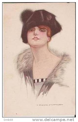 NANNI - ART DECO POSTCARD - WOMAN &amp; HAT - N. 398-2 - Nanni