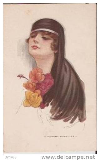 NANNI - ART DECO POSTCARD - WOMAN &amp; ROSE - 398-5 - Nanni