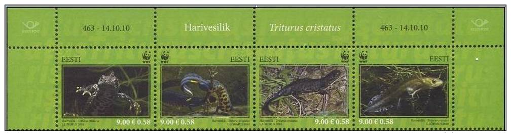 ESTONIA 2012 WWF. Great Crested Newt (Amphibia) Strip Of 4 ** MNH ** - Estonia