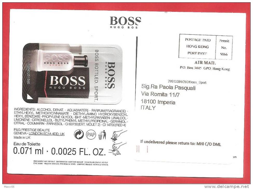 HUGO BOSS SPORT POUR HOMME - CARTOLINA PROFUMATA - PREMIERE CARD - PROMOCARD PARFUM - Modern (from 1961)