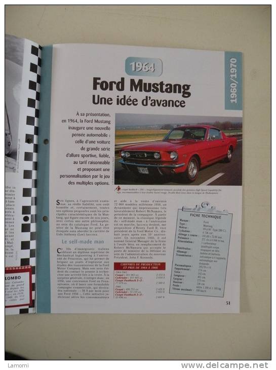 Fiche Technique Voiture - Ford Mustang - 1964 - (N°12) Technical Car - Cars