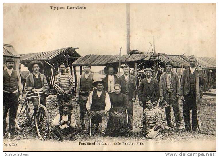 Landes  40     Métier  - Labèque Types Landais   Personnel De Locomobile Dans Les Pins ( Gondolée Et Recollée Voir Scan) - Autres & Non Classés