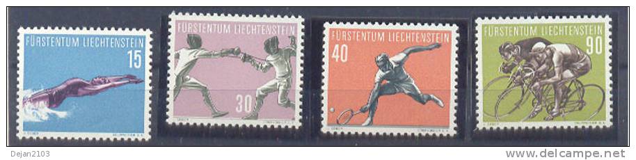 Liechtenstein Sport-swimming,tennis,cyc Ling,sword Play Mi#365/8 1958 MNH ** - Neufs