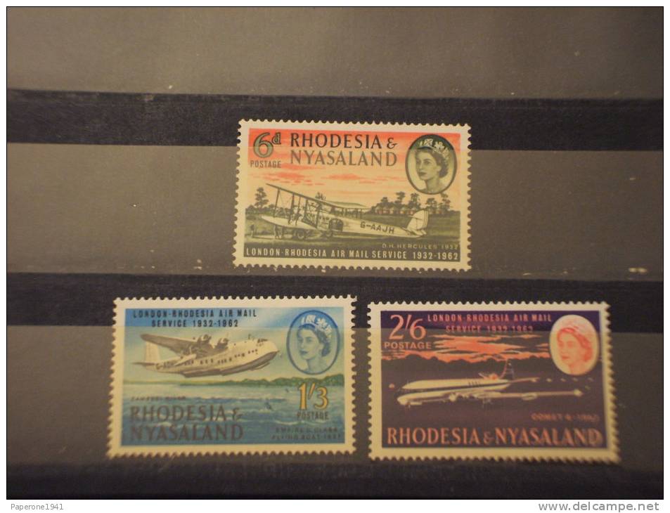 RHODESIA NYASALAND - 1962 AEREI 3 Valori -NUOVI(++)-TEMATICHE - Rhodésie & Nyasaland (1954-1963)