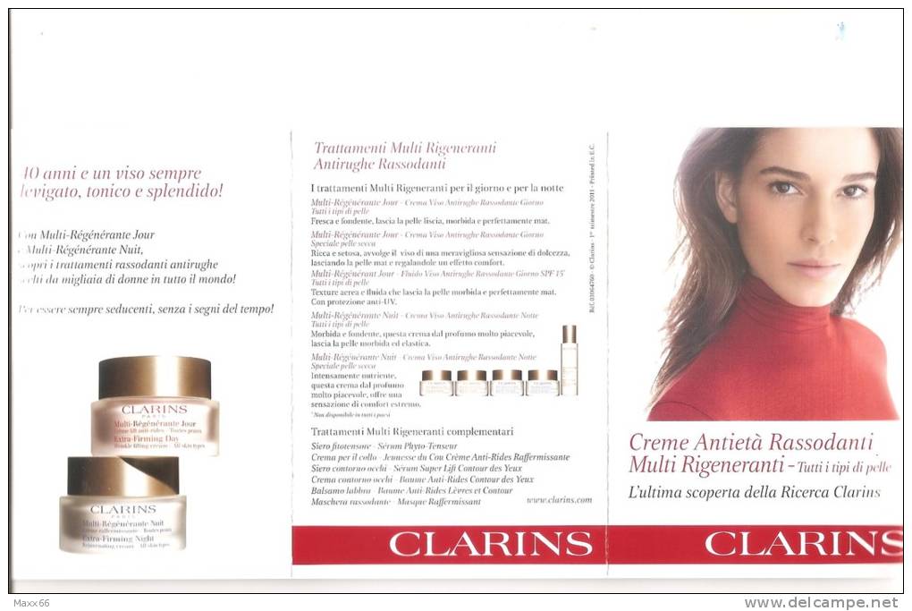 PIEGHEVOLE PUBBLICITARIO CON CAMPIONCINI - CLARINS - JOUR NUIT MULTI RIGENERANTE - MADE IN FRANCE - Materiale Di Profumeria