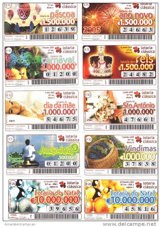 10 LOTTERY TICKETS - 10 BILLETS DE LOTERIE - PORTUGAL - YEAR - ANNÉE 2005 - Other & Unclassified