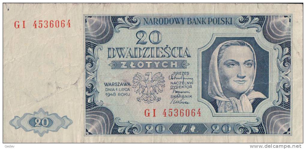 Billet Pologne 20 Zlotych 1948 GI - Polen